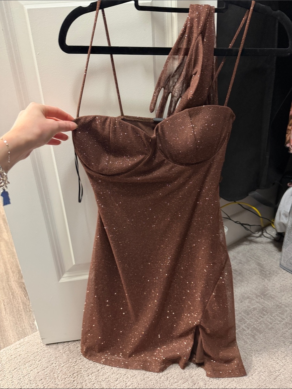 Windsor Brown Sparkle Strappy Mini Dress